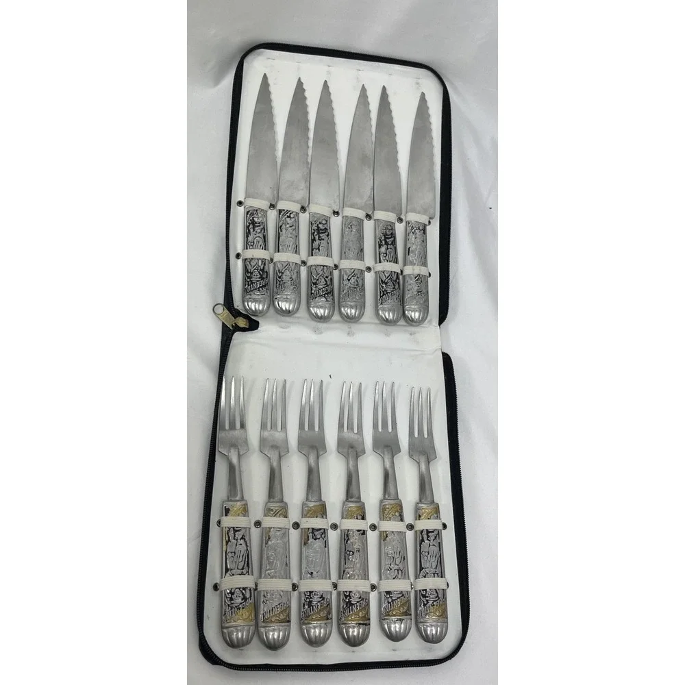 Argentinean Steak Knives and Forks Set 6 Acero Inoxidable Stainless Steel & Case